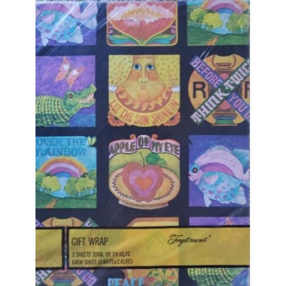 VTG American Greetings Gift Wrap Hippie Boho Peace Love NEW 60's-70's Sealed - Picture 3 of 5
